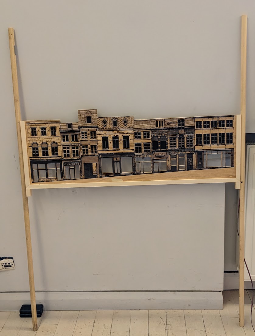 Printed panel mounted on a display stand