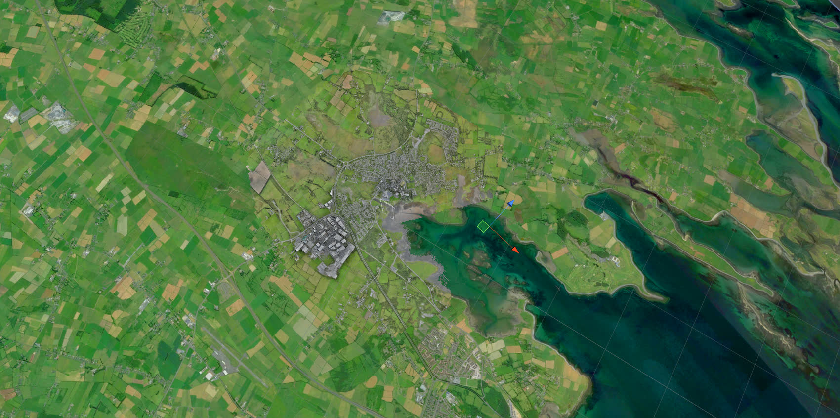 Wide view of the area with the Unity gizmo and the photogrammetry square