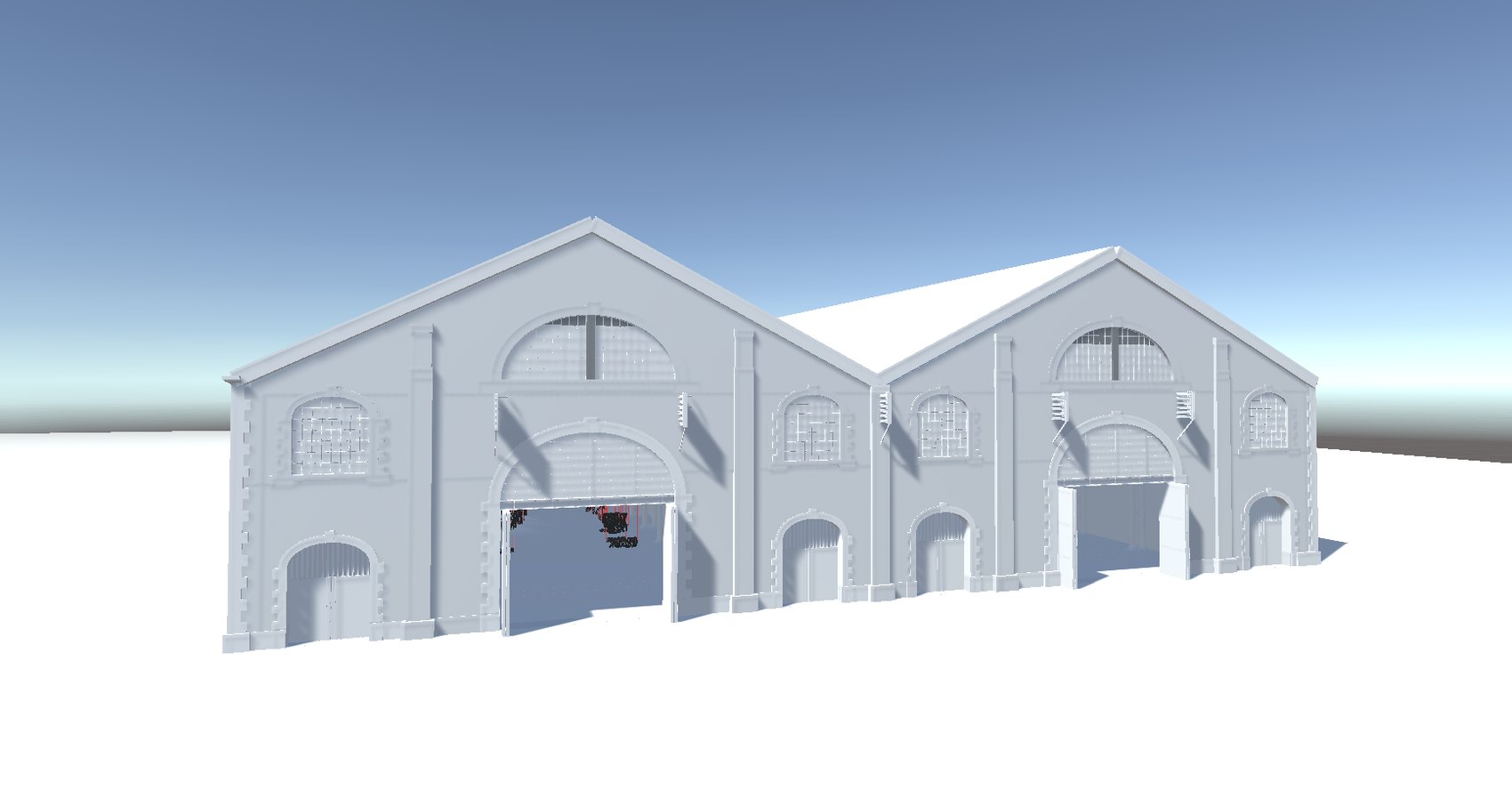The hall 3D model imported and prepared in Unity