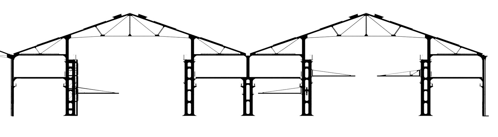 Silhouette sections of the building structure rendered in Houdini